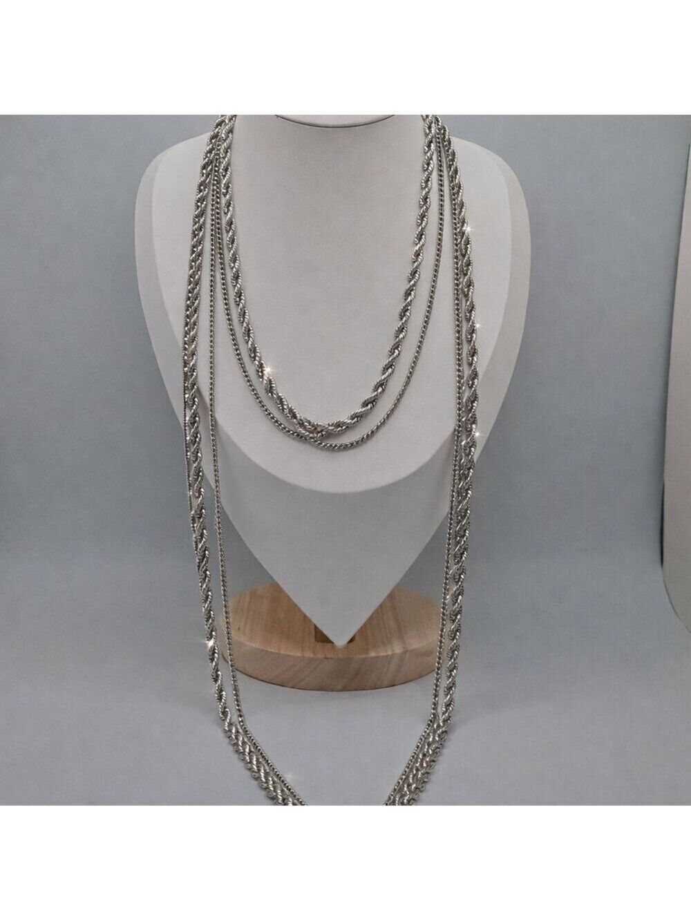 Monet Long Necklace Three Strand Silver Vintage Twisted Rope Cuban 55''
